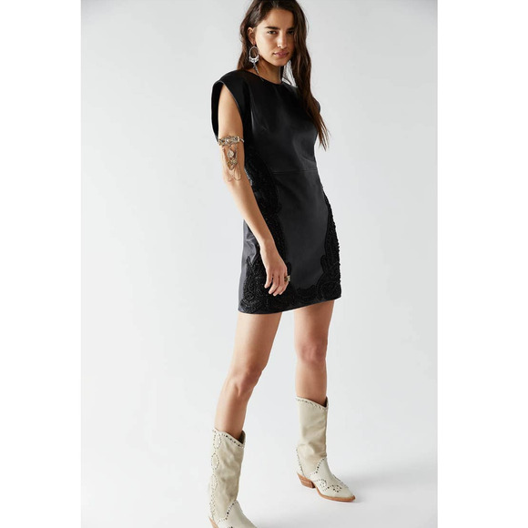 Free People Dresses & Skirts - New FREE PEOPLE City Slicker Leather Mini Dress $698 SIZE 10 Black